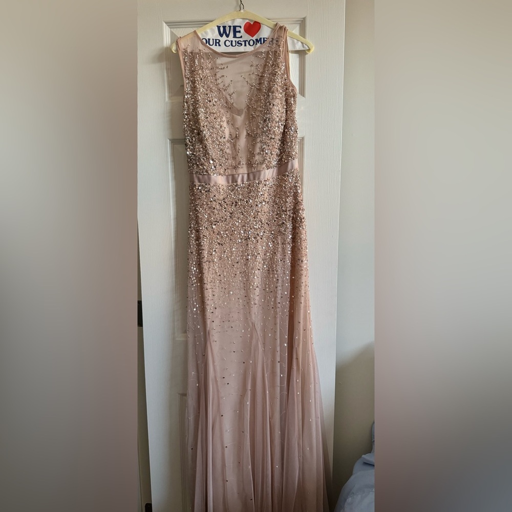 Adrianna Papell Beaded gown with Illusion Neck